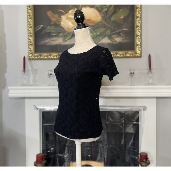 Worn Out Women's Black Lace Top Blouse Size Large - Picture 3 of 4